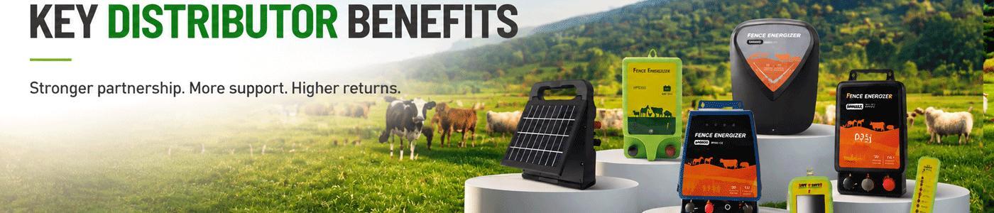 HPS FENCE key distributor benefits banner - annual rebate, customer lock, spare units and lead sharing