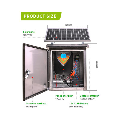 3.5 Joule Solar Power Fence Energizer With LCD Screen, Solar Fence Charger 12 Volt, Operated 30KM Range Electric Fence Charger
