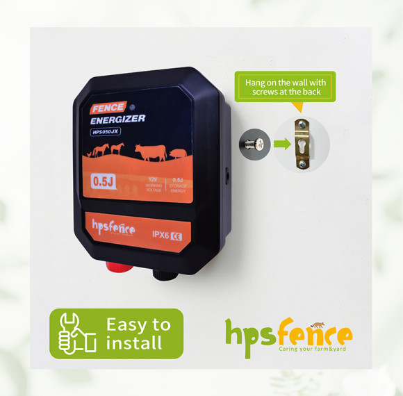 HPS050JX Fence Energizer 5KM Range 0.3J Output Energy IPX6 Waterproof Electric Fence Charger for Farm Livestock