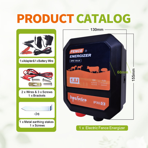 HPS100JX Fence Energizer 10KM Range 0.6J Output Energy IPX6 Waterproof Electric Fence Charger for Farm Livestock