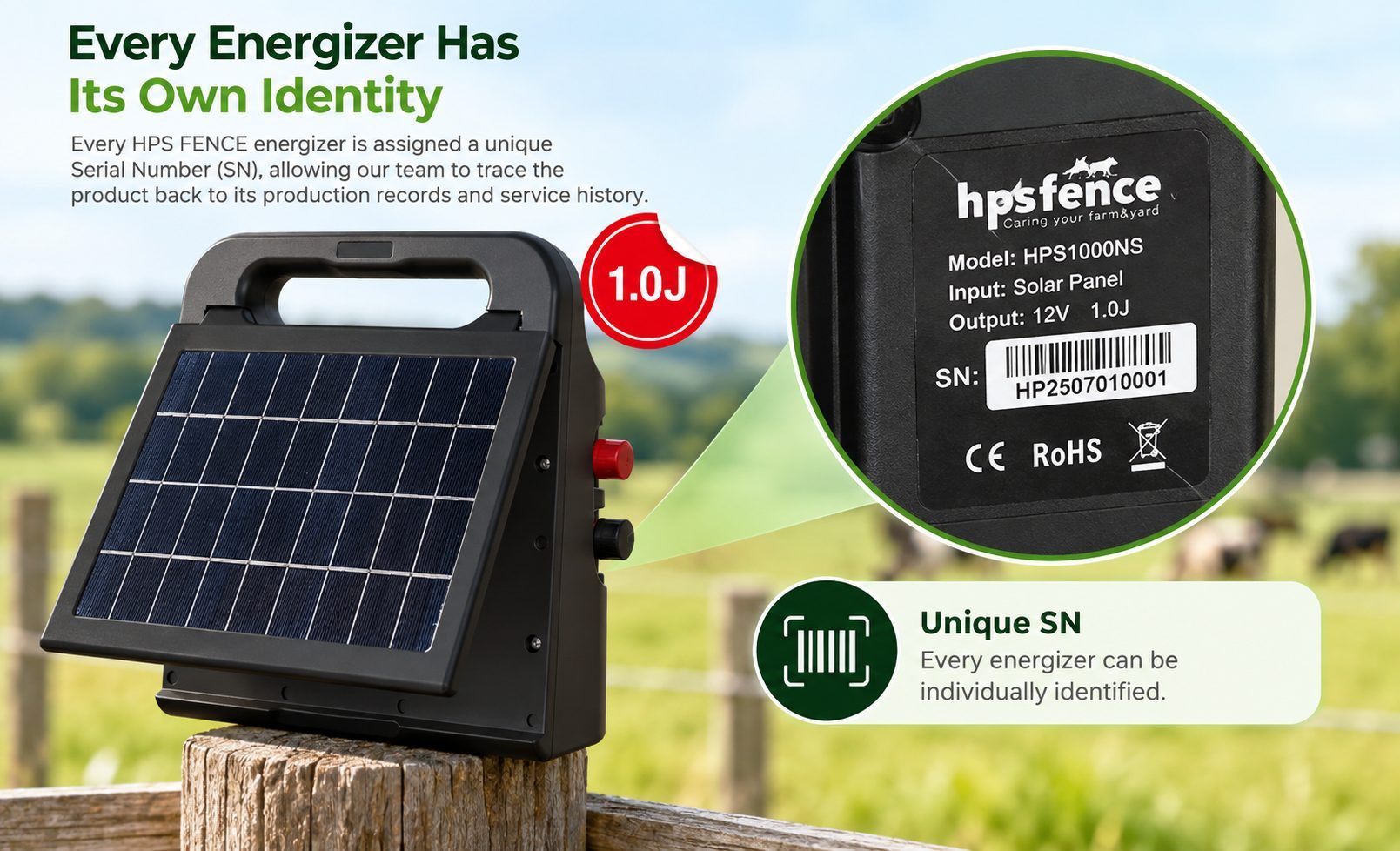 HPS FENCE energizer serial number traceability to factory test records