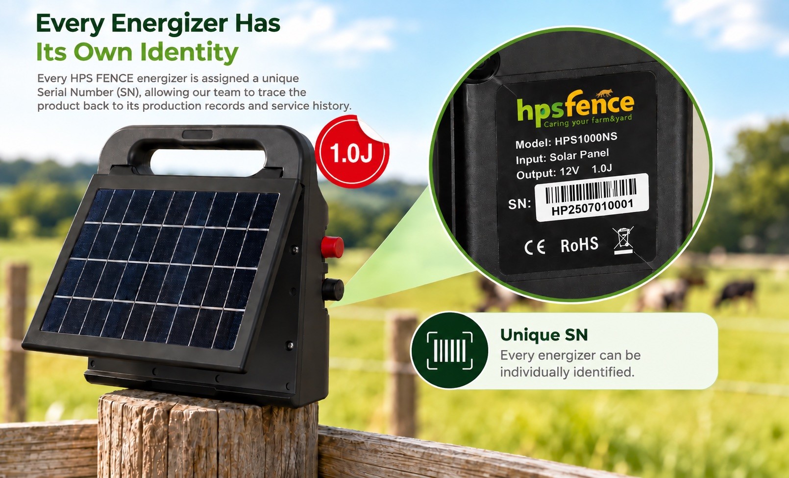 HPS FENCE energizer SN serial number traceability to factory test record
