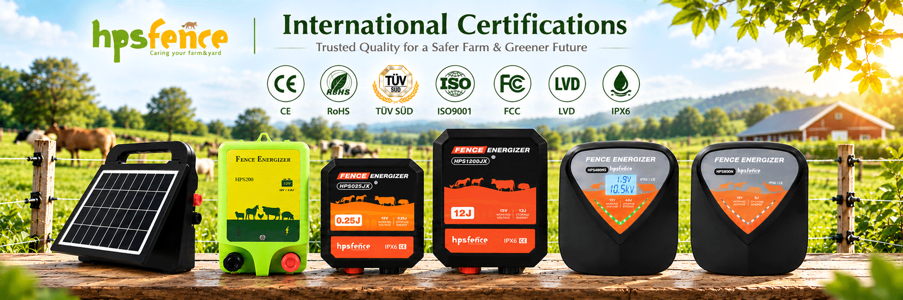 Electric fence energizer installed at a farm with earthing and fence connections