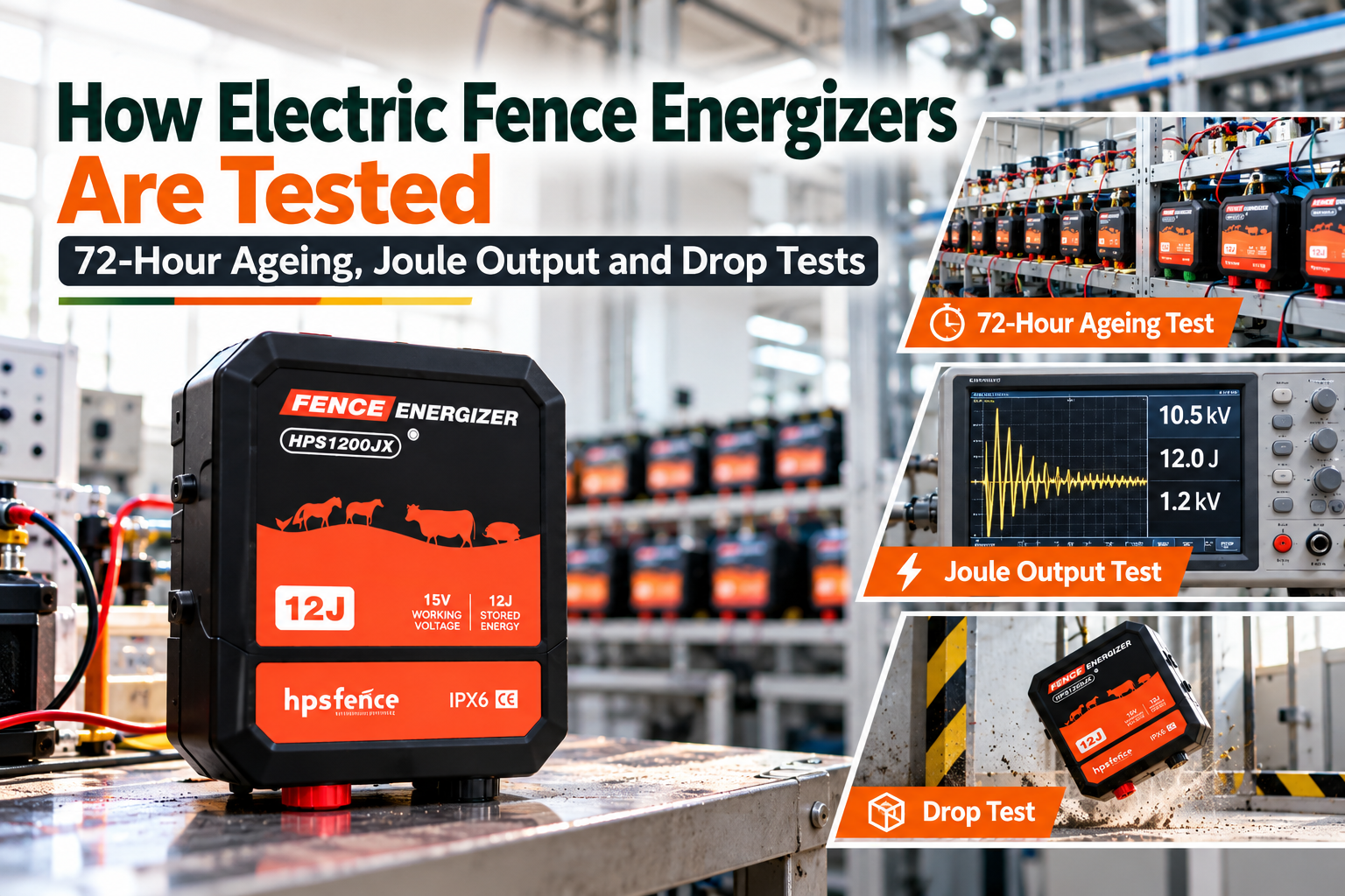 How Electric Fence Energizers Are Tested: 72-Hour Ageing, Joule Output and Drop Tests