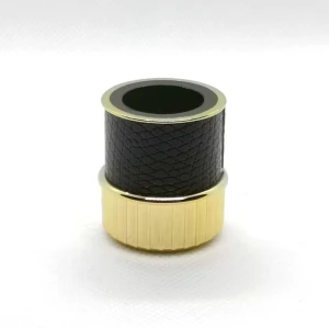 Custom perfume cap zinc alloy with leather wholesale | zamak perfume cap | FEA15 glass bottle | GP Bottles OEM ODM Manufacturing
