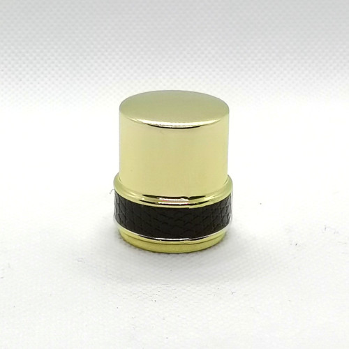 Glass bottles zamac perfume cap wholesale | golden plated with leather | standard FEA15mm | GP Bottles OEM ODM Manufacturing