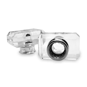 Clear surlyn custom plastic overcaps perfume bottle closures with PP collar
