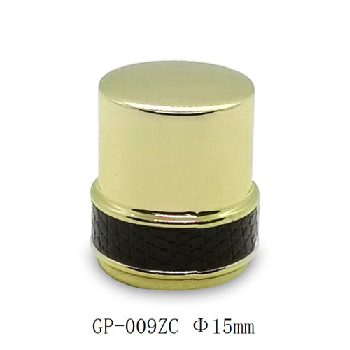 Glass bottles zamac perfume cap wholesale | golden plated with leather | standard FEA15mm | GP Bottles OEM ODM Manufacturing