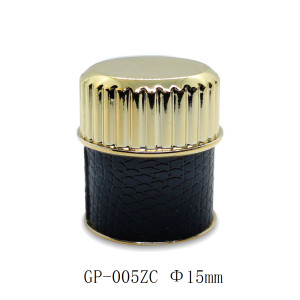 Custom perfume cap zinc alloy with leather wholesale | zamak perfume cap | FEA15 glass bottle | GP Bottles OEM ODM Manufacturing