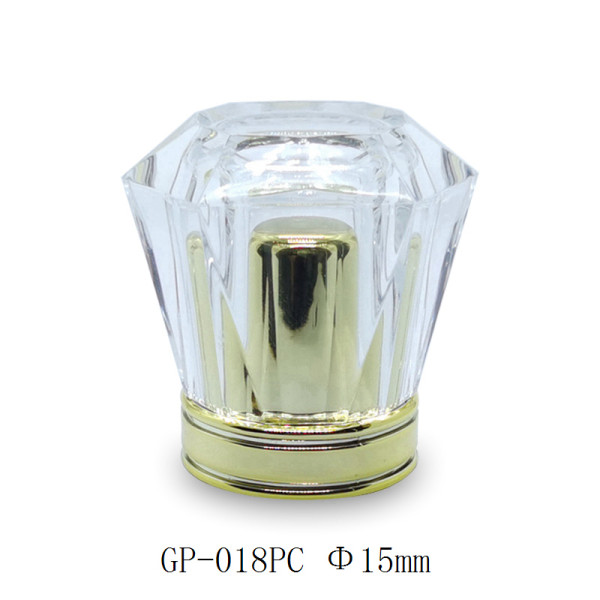 Tapón de botella de perfume acrílico transparente con inserto de PP dorado personalizado | Botellas de médico de cabecera