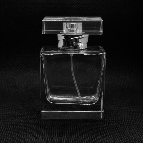 Botella de perfume de cristal común 50ml a la venta | Botella de vidrio con cuello engarzado FEA15 | abrillantador de manos con recubrimiento UV transparente | Bomba y tapón de plástico surlyn | Fabricación de botellas GP