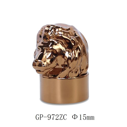 Lion head shaped zamac perfume bottle lid wholesale | zamak perfume cap | Brown electroplating | FEA15 bottle neck suitable | GP Bottles OEM ODM Manufacturing