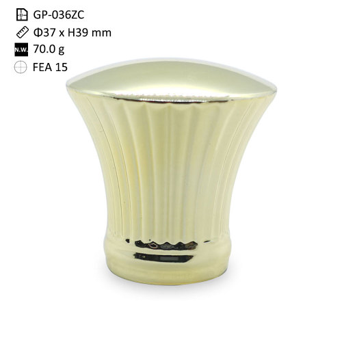 golden metal perfume caps wholesale | zamac perfume cap | zinc alloy cap | design for FEA 15mm neck glass bottle  | GP Bottles Manufacturing