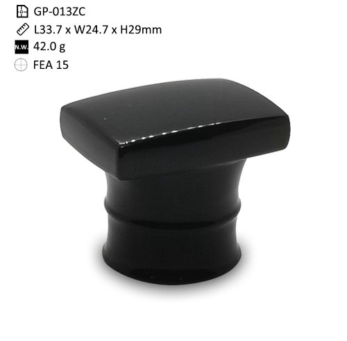 Zamac types of perfume bottle caps wholesale | shinny black color cap | FEA15 bottle neck | anti-alcohol | GP Bottles Manufacturing
