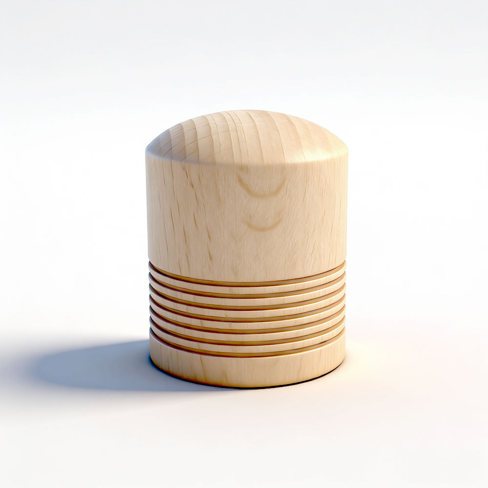 Close-up of laser-engraved custom wooden perfume cap