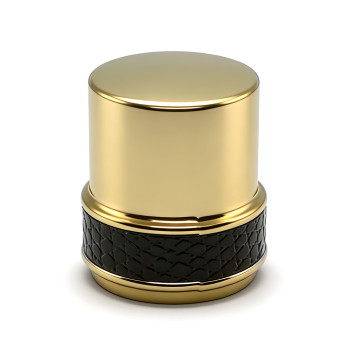 Glass bottles zamac perfume cap wholesale | golden plated with leather | standard FEA15mm | GP Bottles OEM ODM Manufacturing