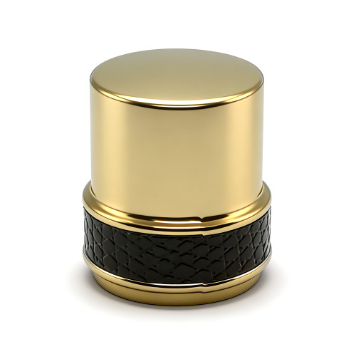 Glass bottles zamac perfume cap wholesale | golden plated with leather | standard FEA15mm | GP Bottles OEM ODM Manufacturing