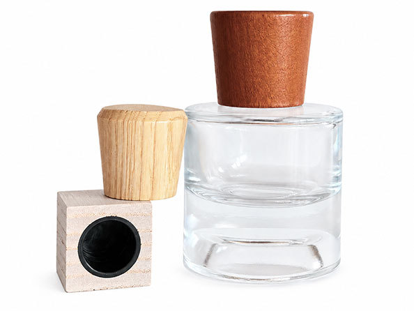 Custom wooden perfume caps wholesale on glass fragrance bottles