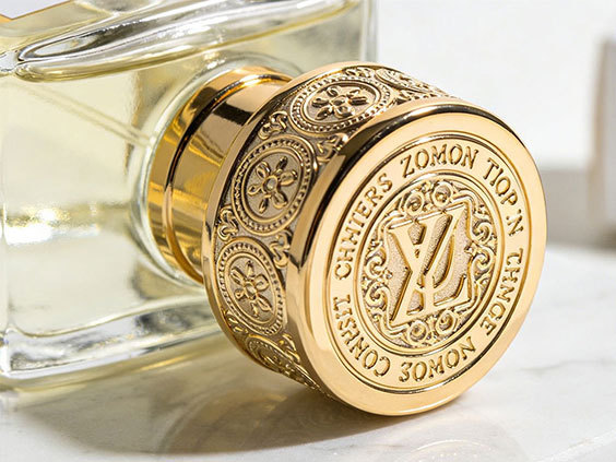 Premium metal zamac perfume caps showcasing luxury finishes