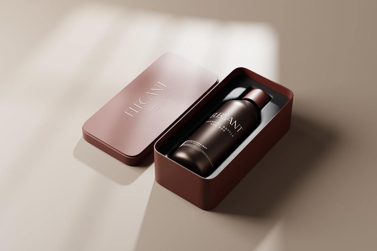 Drawer style perfume box holding a fragrance bottle in a fitted insert