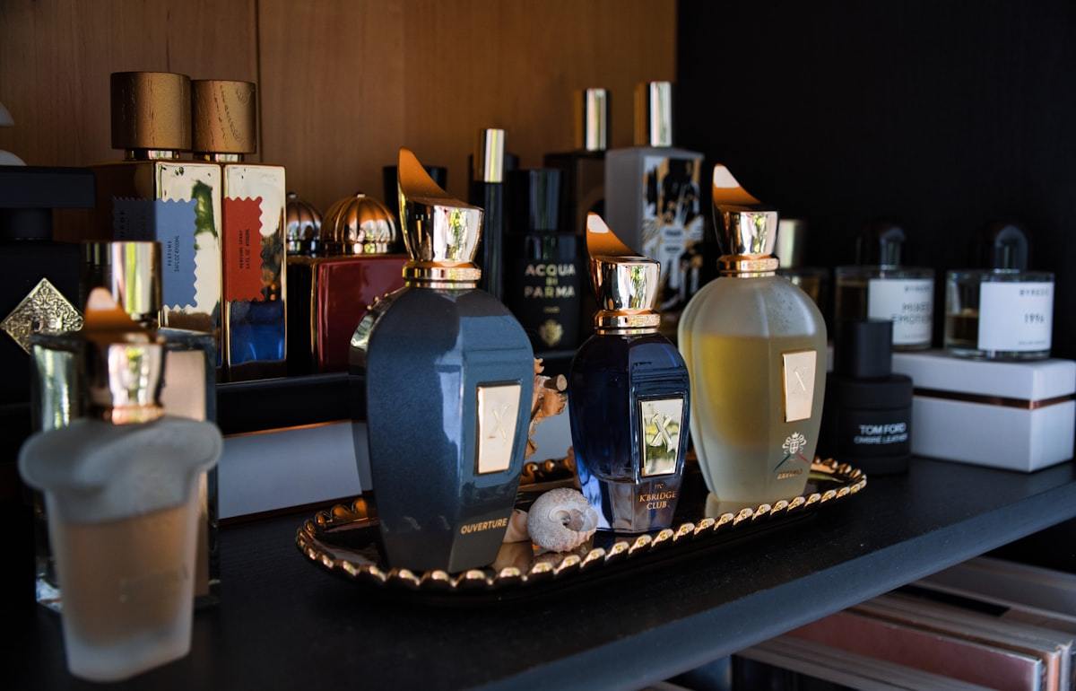 Fragrance collection displayed on a retail shelf after a perfume packaging redesign