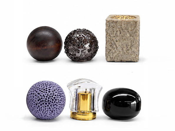 Perfume cap materials: wood, zamac, plastic and aluminum