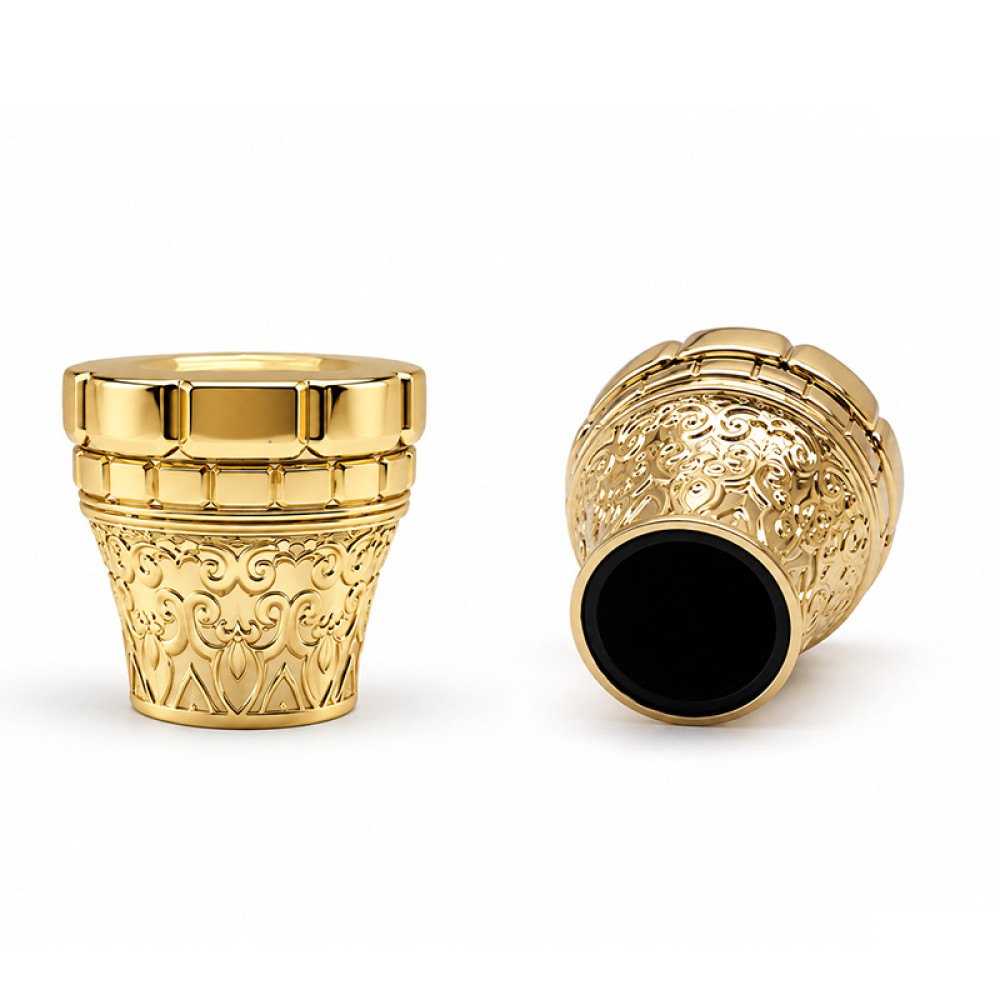 Golden plated zamac perfume cap wholesale | crown shape perfume cap | zinc alloy cap | zamak cap for glass bottle | GP Bottles Manufacturing