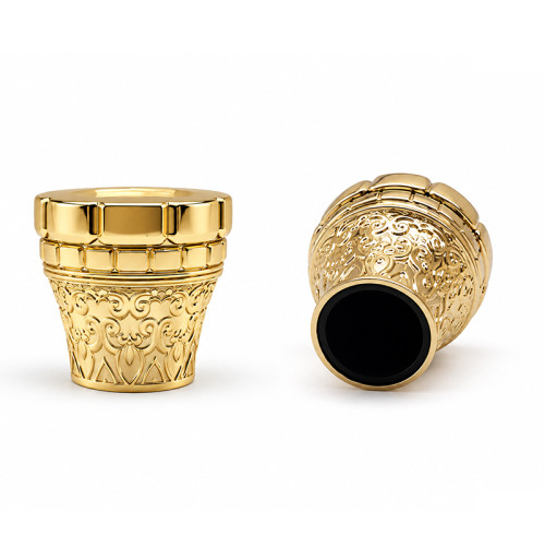 Golden plated zamac perfume cap wholesale | crown shape perfume cap | zinc alloy cap | zamak cap for glass bottle | GP Bottles Manufacturing