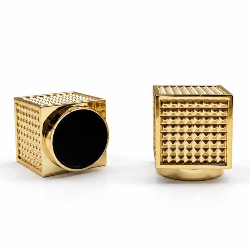 Gold plated square perfume bottle caps wholesale | zamac perfume cap with PP inner cap | FEA 15mm | GP Bottles OEM ODM manufacturing