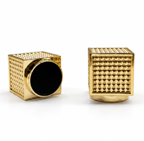 Gold plated square perfume bottle caps wholesale | zamac perfume cap with PP inner cap | FEA 15mm | GP Bottles OEM ODM manufacturing