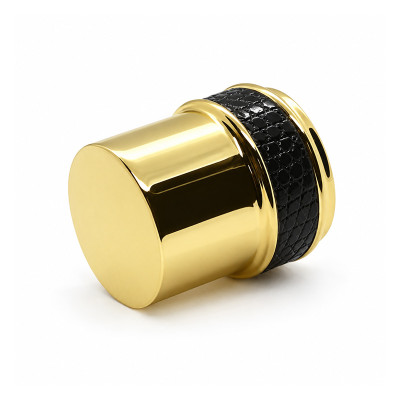 Glass bottles zamac perfume cap wholesale | golden plated with leather | standard FEA15mm | GP Bottles OEM ODM Manufacturing