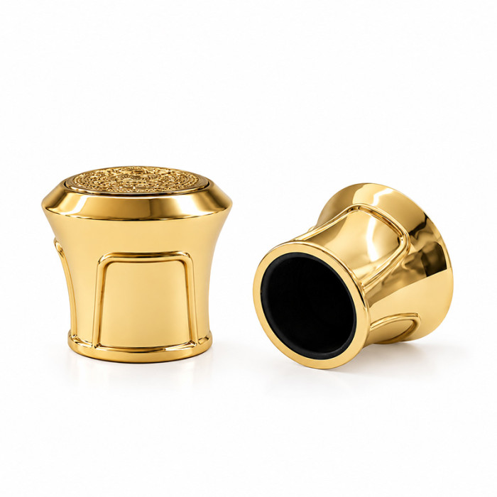 Golden bottle caps for luxury perfume packaging wholesale | zamac perfume cap | FEA 15 pump sprayer suitable | GP Bottles OEM ODM Manufacturing