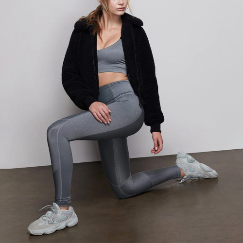 Wholesale high waist nude reflective fitness soft tight yoga leggings