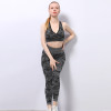 Camouflage shark high stretch bra trousers yoga suit set