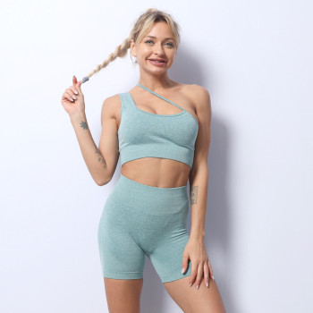 Camisole single shoulder strap bra shorts suit workout clothes women