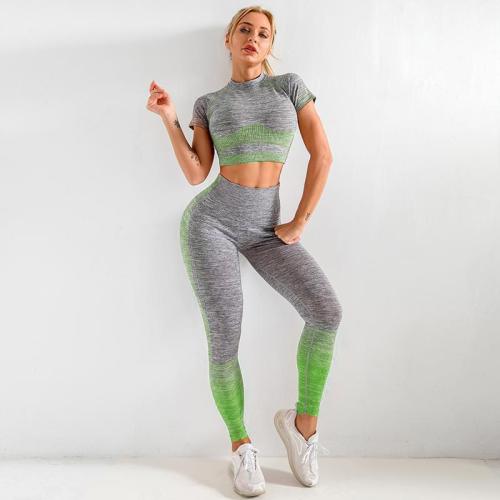 Knitted short-sleeved hip-lifting elastic fitness sports yoga wear