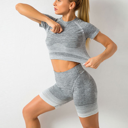 Short-sleeved seamless tight shorts yoga set