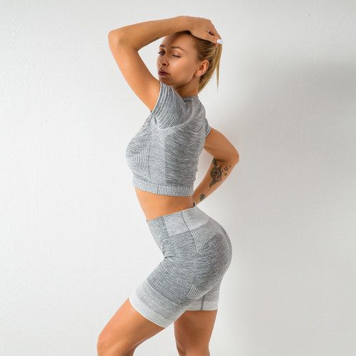 Short-sleeved seamless tight shorts yoga set