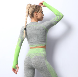 Sports tights showing belly button seamless long sleeves