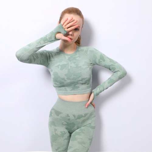Seamless yoga wear long-sleeved new high-elastic hollow beautiful back