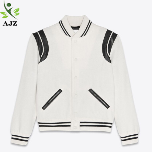 Teddy leather trim Long sleeve plain bomber jacket