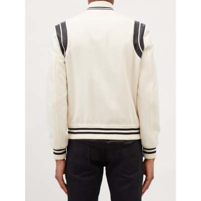 Teddy leather trim  Long sleeve plain bomber jacket