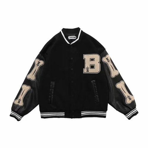 Wool Body Leather Sleeves  Embroidery Logo Varsity Jacket For Men