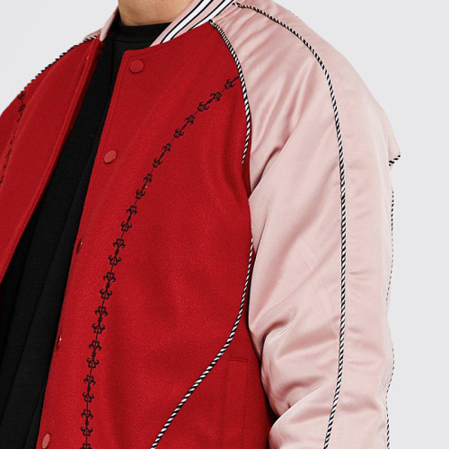 Piping Western Embroide Red Satin Bomber Wholesale Supplier