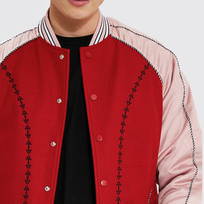 Piping Western Embroide Red Satin Bomber Wholesale Supplier