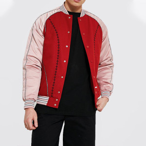 Piping Western Embroide Red Satin Bomber Wholesale Supplier