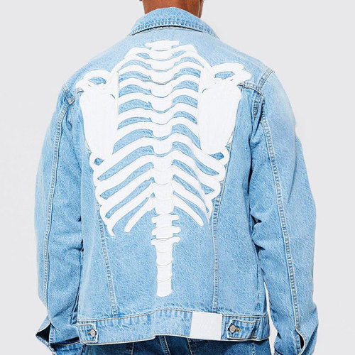 Factory Custom Trendy Denim Mens Skull Applique Regular Denim Jacket