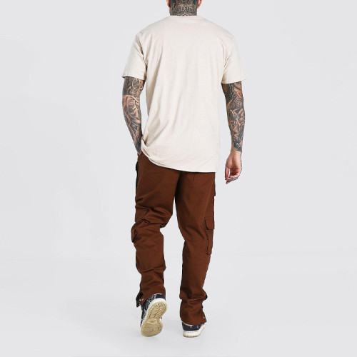 Straight Leg Twill Popper Side Cargo Trousers wholesale  cotton  casual custom  mens  pants