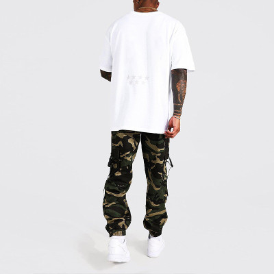 Man Relaxed Cuffed Camouflage Cargo Trousers custom wholesale baggy pants