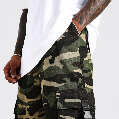 Man Relaxed Cuffed Camouflage Cargo Trousers custom wholesale baggy pants